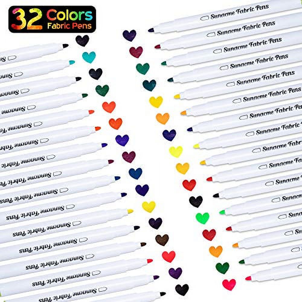 Fabric Markers Pen, 32 Colors Permanent Fabric Paint Pens Art Markers Set -  Fine Tip, Child Safe & Non- Toxic for Canvas, Bags, T-Shirts, Sneakers 